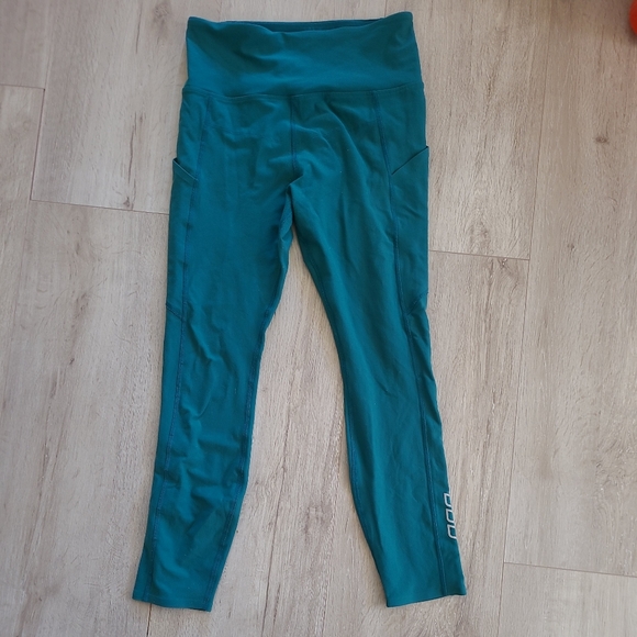 Lorna Jane Womens Leggings Sz S Dark Green Pockets Full Length Gym Workout EUC - Picture 2 of 6